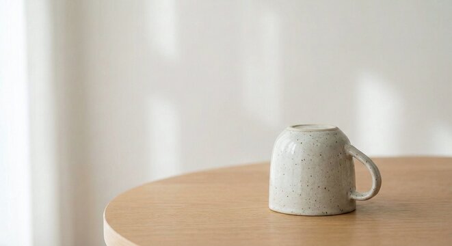 Mug resting upside down on table indoors