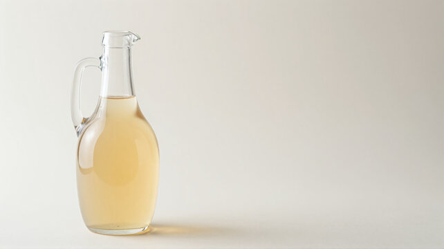 Elegant glass carafe filled with a light-colored liquid, set against a clean, neutral background. Minimalist and bright.