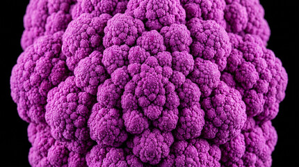 Vibrant purple cauliflower florets in ultra-macro close-up. Richly textured organic vegetable with deep violet hues and natural food detail.