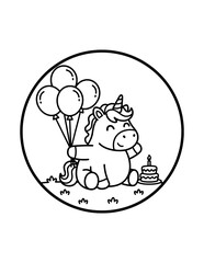 Fototapeta premium Cute Baby Unicorn Coloring Page – Printable Black and White Outline Educational Worksheet for Kids