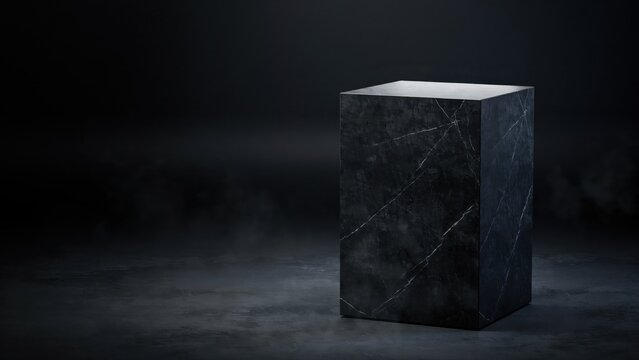 Dark gray marble cube on dark background 3d render
