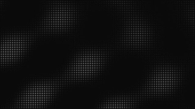 LED dot grid animation with shifting block clusters for digital technology displays on black.