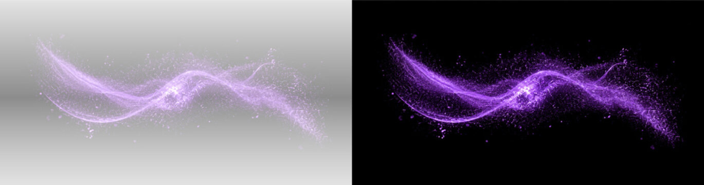 Purple Flowing Glow Wave PNG Overlay with Swirling Light Effect, on transparent background