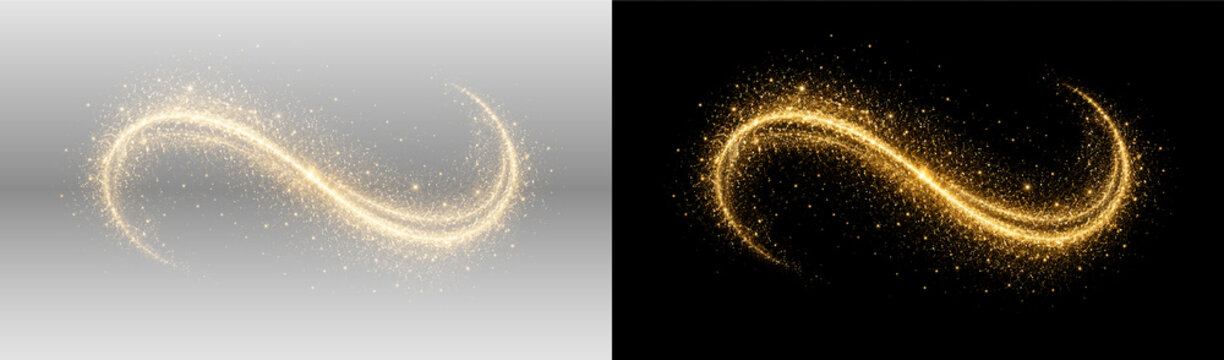 Golden Flowing Sparkle Light Trail PNG Overlay, on transparent background