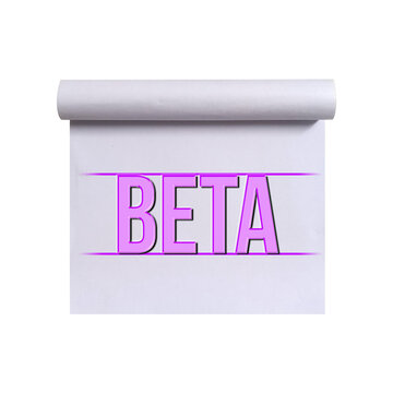 Purple beta text label on a rolled paper scroll