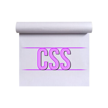 Purple css text logo on a paper scroll document icon
