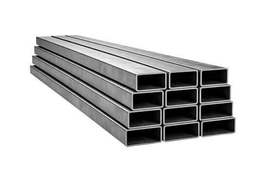 Stacked Rectangular Steel Hollow Section Tubes Isolated on Transparent Background