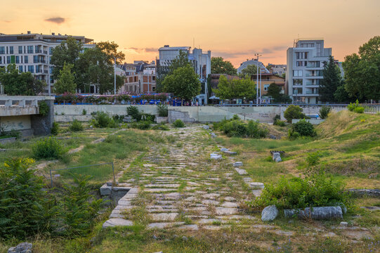 Ancient Roman Stadium excavation in Plovdiv Bulgaria