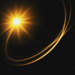 A bright yellow star shining in a dark space with curved lines © chirag
