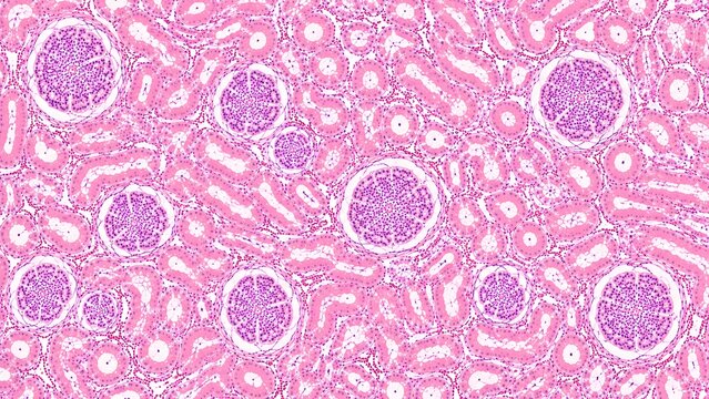 Healthy Kidney Histology H&E Stained Microscopy Tissue Section on White Background