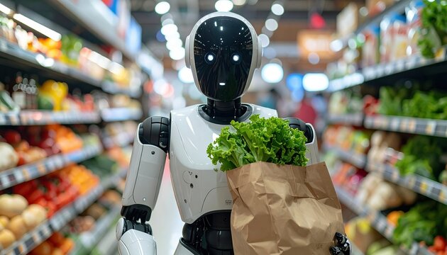 delivery robot carrying grocery bags