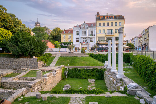Ancient Roman Stadium of Philippopolis at sunrise in Plovdiv Bulgaria