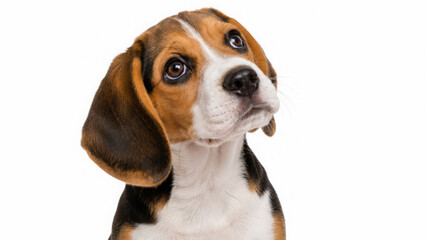Cute small beagle puppy dog profile portrait looking sideways isolated on transparent background cut out ©  IJRAUO