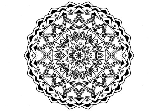 Beautiful circular patterns, a mandala art design, are separated on a white background.