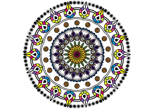 Beautiful circular patterns, a mandala art design, are separated on a white background.