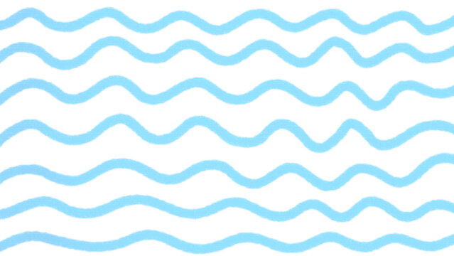 Hand drawn blue watercolor wavy line seamless pattern on transparent background