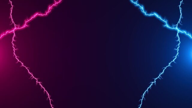 Pink and blue lightning energy background electric bolts, dark center space, bright neon edges, dramatic contrast. gaming , battle intros, sports promos, tech openers, music visuals, power effects.