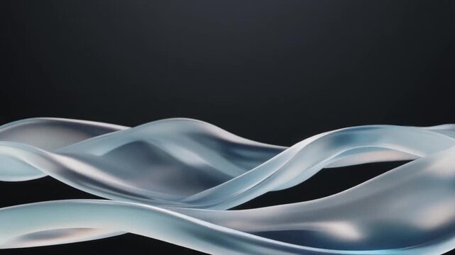 Elegant translucent abstract fluid ribbons flowing with layered organic motion on a dark background. Perfect for luxury branding, premium presentations, websites, advertising, and editorial motion gra