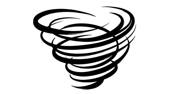 Abstract black and white swirl graphic vector icon symbol representing a dynamic vortex, tornado, or whirlpool concept