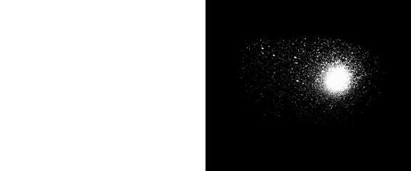 Abstract white spray paint texture on black background, grainy aerosol splatter effect, monochrome street art spray mist element for graphic design © Stocker BD