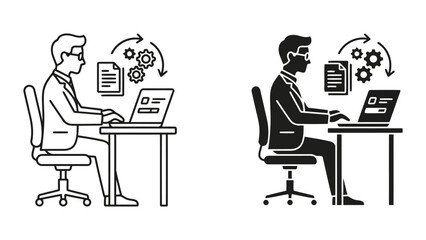 Fototapeta premium Professional working on laptop icon set with computer business employee