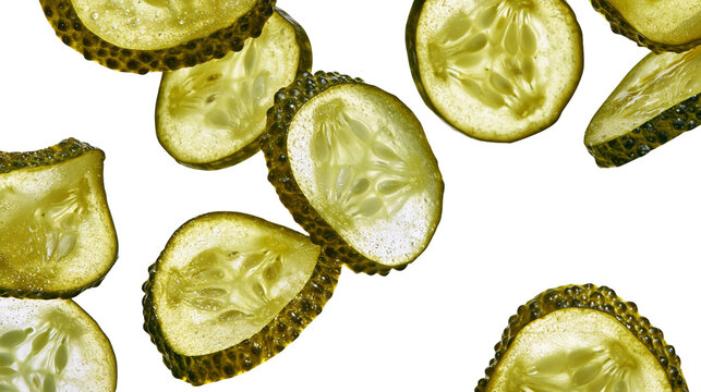 Pickle slices with seeds and bumpy skin texture