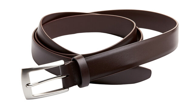 Brown leather belt with silver buckle