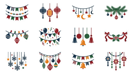 Obraz premium Decorative Christmas Holiday Bunting and Festive Hanging Ornament Collection Set for Winter Celebration Seasonal Design