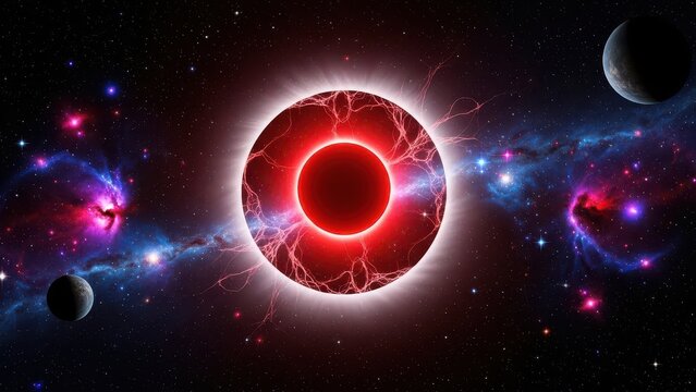 Cosmic eye amidst nebulae and planets