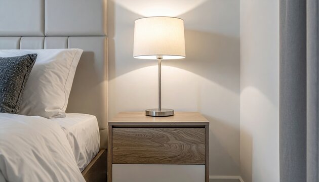 minimal bedside table with lamp