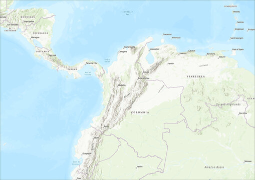 Detailed Geographical Map of Colombia with Legend