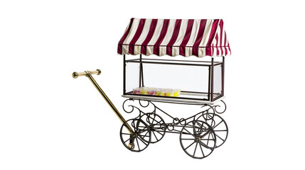 Vintage food cart with striped awning and glass display case © Theodore