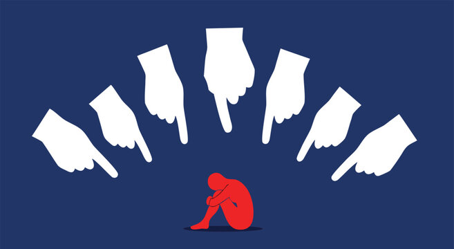 Vector illustration design of a lonely person surrounded by judgmental pointing hands depicting social exclusion and mental health challenges 5