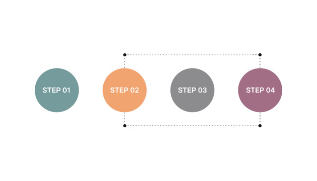 Process step infographic template with four numbered circles from step one to step four in different muted color tones.