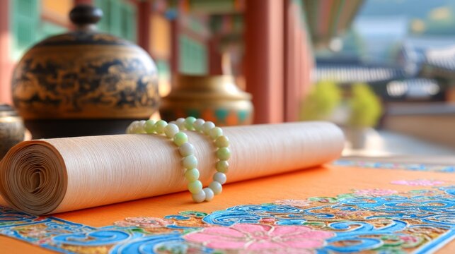 Traditional Hanji Paper with Colorful Border and Decorative Elements