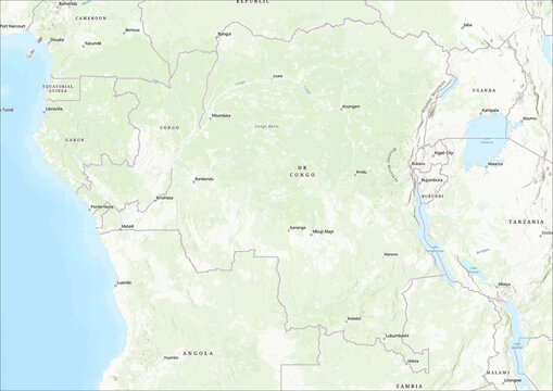 Detailed Geographical Map of Democratic Republic of the Congo with Legend