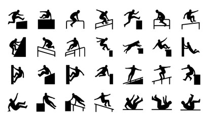 Obraz premium Parkour and freerunning silhouettes dynamic human movement collection