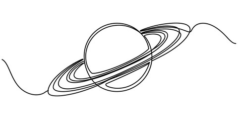 Continuous single line drawing of saturn planet with rings isolated on white background Vector, illustration © Nano Creator