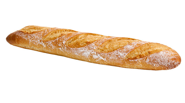 Golden brown crusty French baguette with flour dusting