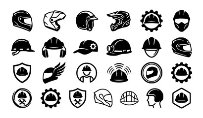Fototapeta premium Protective headgear collection helmets and hard hats icon set