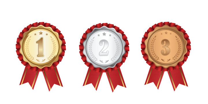 First Second Third Place Award Rosettes | Gold Silver Bronze Winner Badges for Business Achievement & Ranking