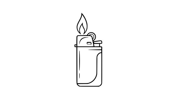 Simple line art of a lit lighter minimalist black and white illustration