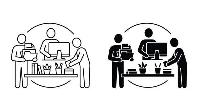 Office productivity and workspace organization icons with productivity, computer