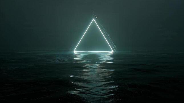Neon Triangle Reflection Over Water in Dark Atmosphere