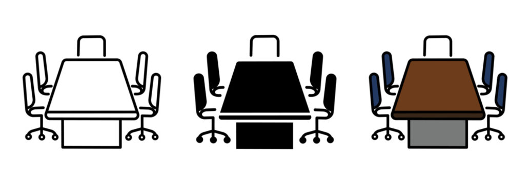 conference table meeting room office chairs board icon set vector illustration