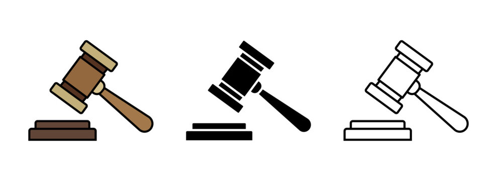 judge gavel hammer law justice auction icon set vector illustration