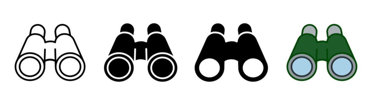 binoculars icon set line silhouette and color vector for search vision view