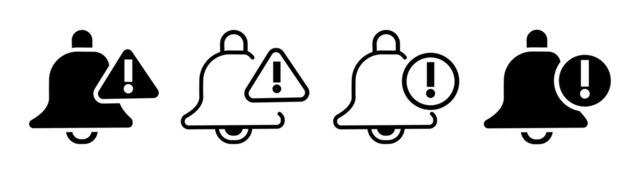 notification bell alert icon set line and silhouette vector for warning and notice