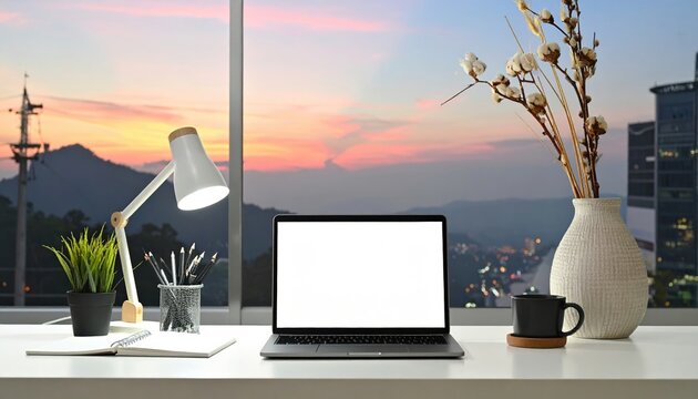 minimal business workspace with blank laptop