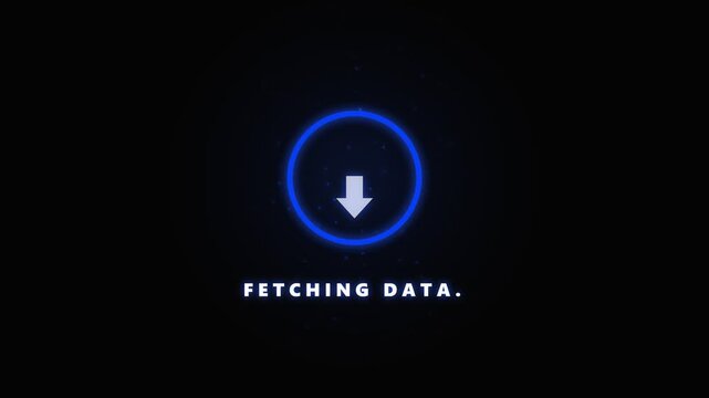 Fetching data digital interface with glowing blue circle and arrow icon